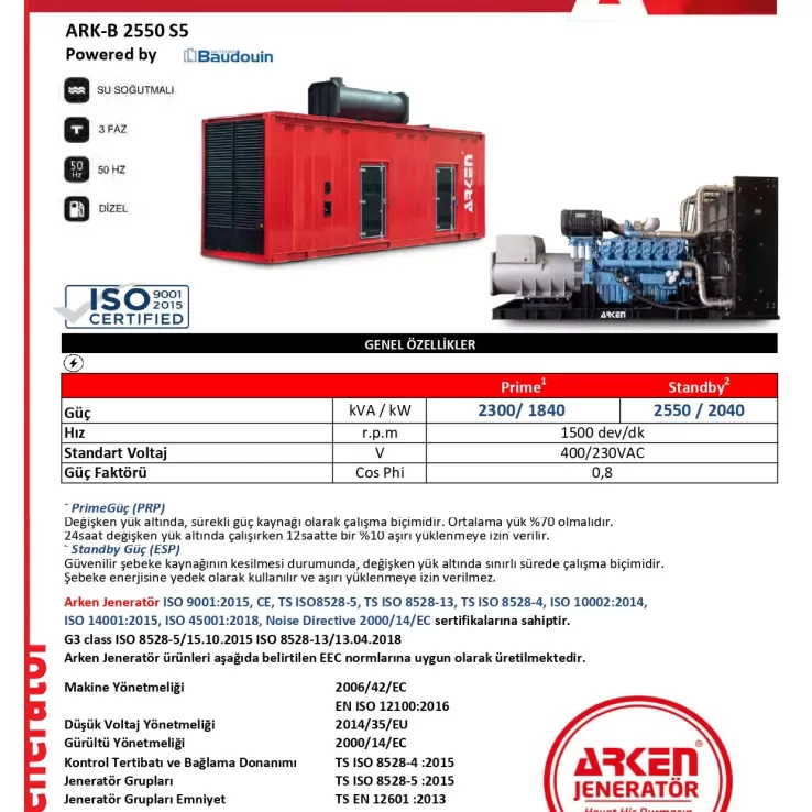 Arken Baudouin Linz ARK-B 2550 S5 Dizel Jeneratör
