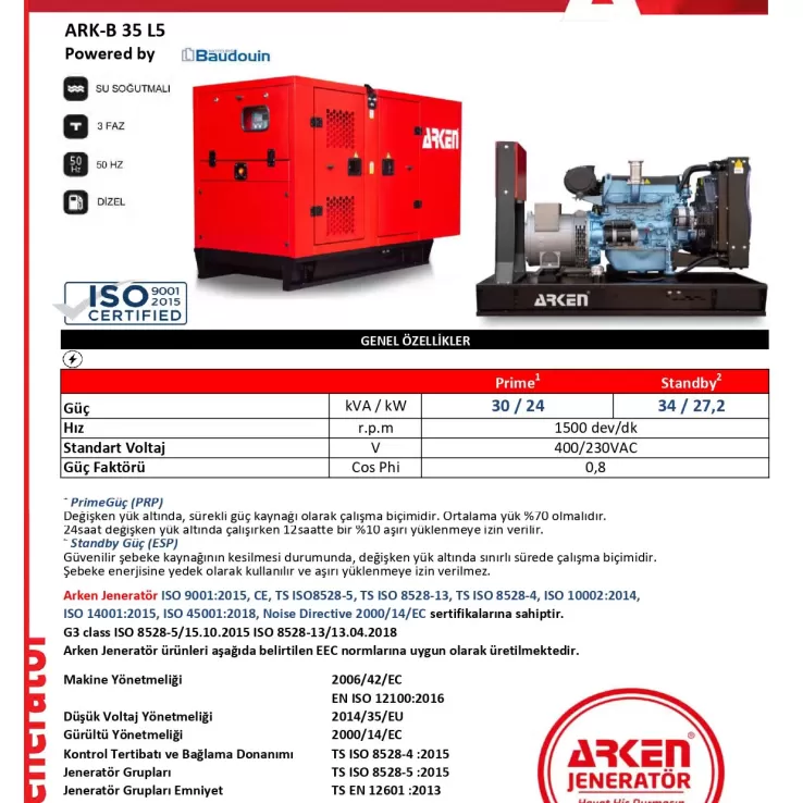 Arken Baudouin Linz ARK-B 35 L5 Dizel Jeneratör