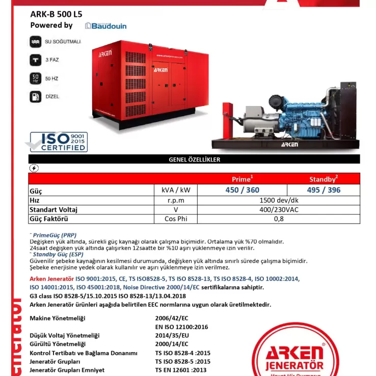 Arken Baudouin Linz ARK-B 500 L5 Dizel Jeneratör