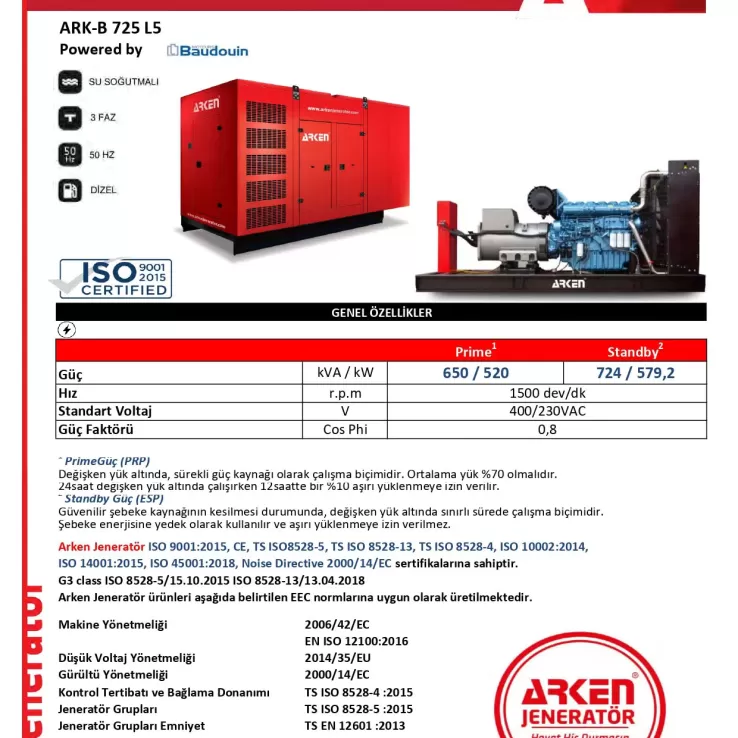 Arken Baudouin Linz ARK-B 725 L5 Dizel Jeneratör