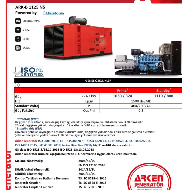 Arken Baudouin Nekra ARK-B 1125 N5 Dizel Jeneratör
