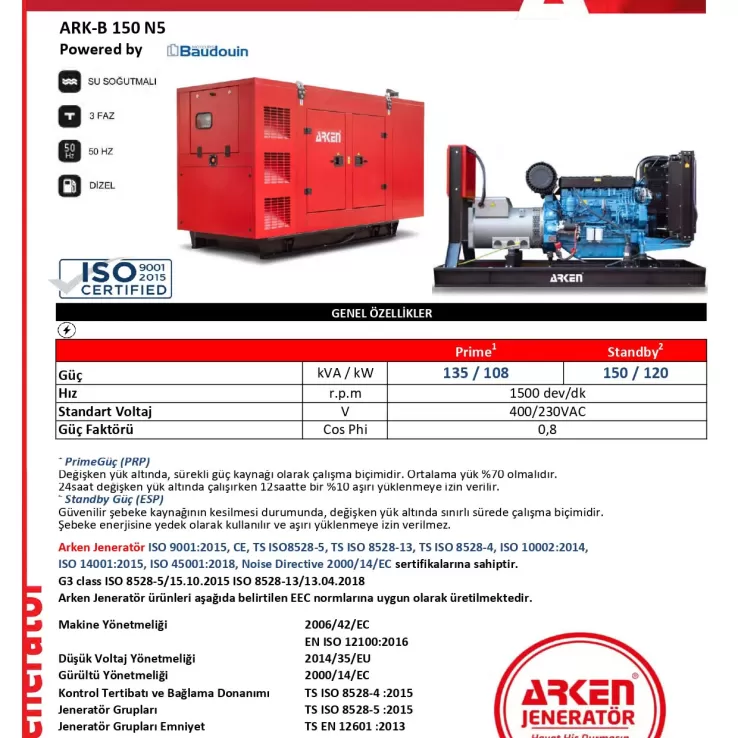 Arken Baudouin Nekra ARK-B 150 N5 Dizel Jeneratör
