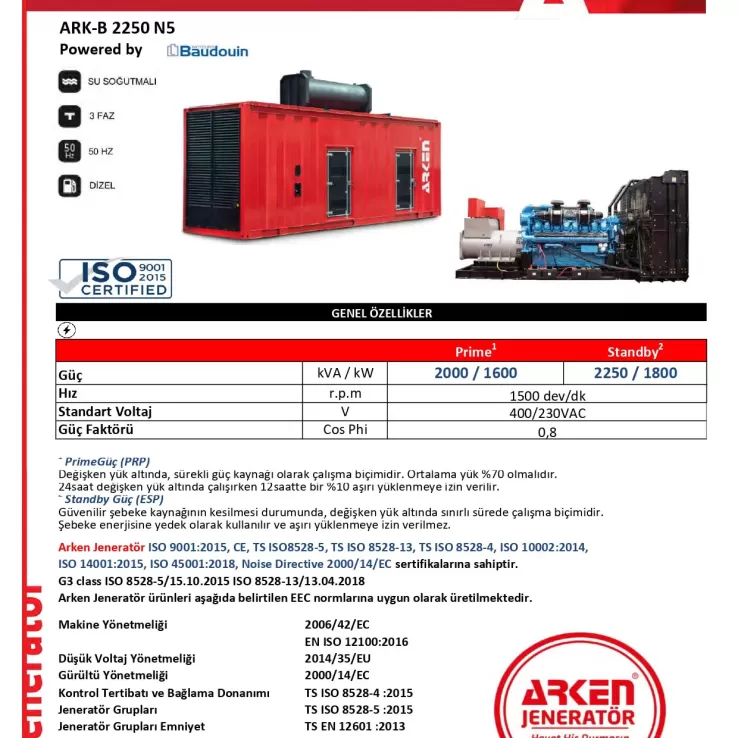 Arken Baudouin Nekra ARK-B 2250 N5 Dizel Jeneratör