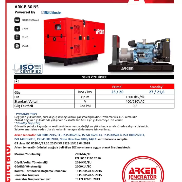 Arken Baudouin Nekra ARK-B 30 N5 Dizel Jeneratör