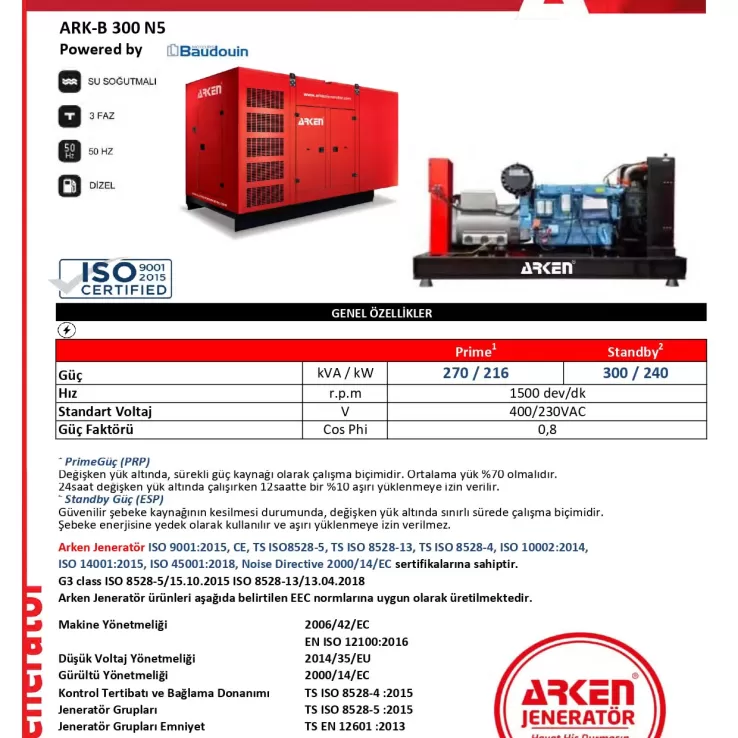 Arken Baudouin Nekra ARK-B 300 N5 Dizel Jeneratör