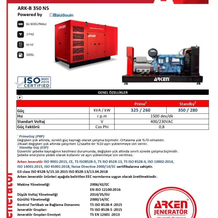 Arken Baudouin Nekra ARK-B 350 N5 Dizel Jeneratör