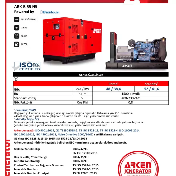 Arken Baudouin Nekra ARK-B 55 N5 Dizel Jeneratör