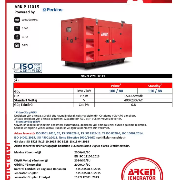 Arken Perkins Linz ARK-P 110 L5 Dizel Jeneratör