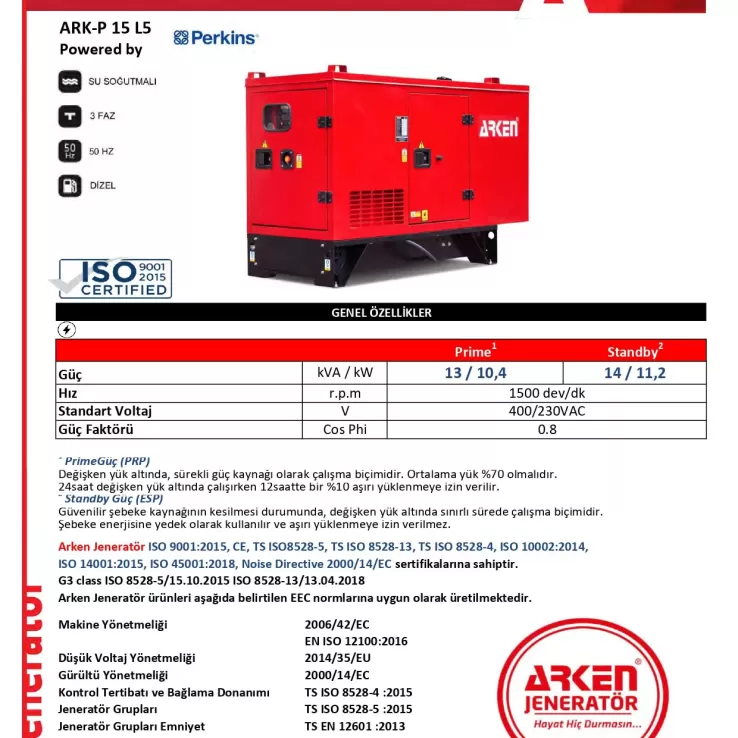 Arken Perkins Linz ARK-P 15 L5 Dizel Jeneratör