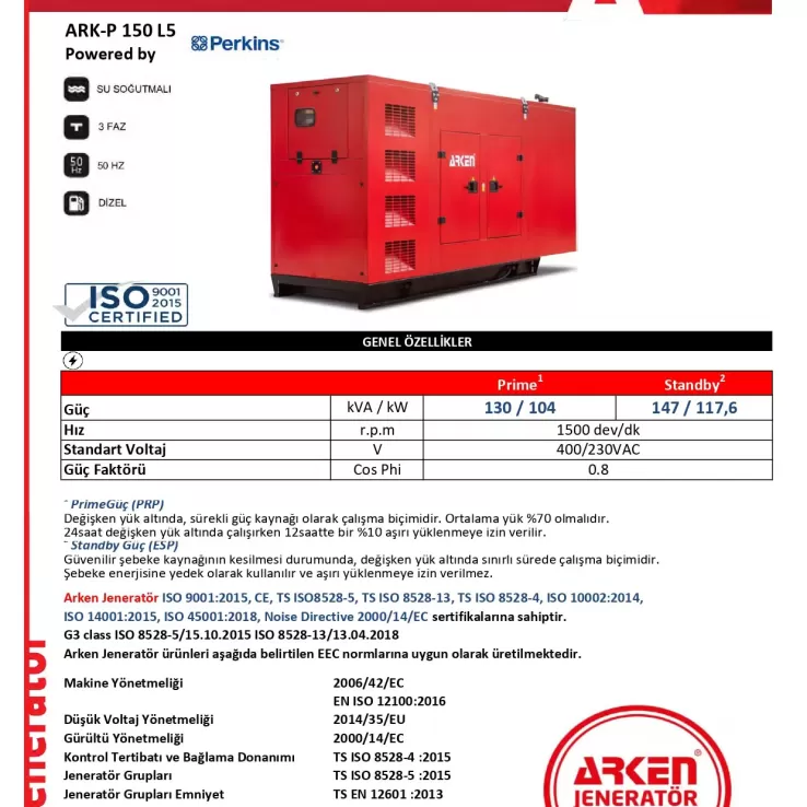 Arken Perkins Linz ARK-P 150 L5 Dizel Jeneratör