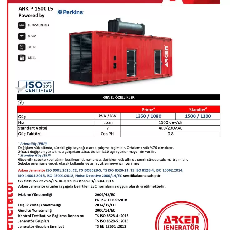 Arken Perkins Linz ARK-P 1500 L5 Dizel Jeneratör