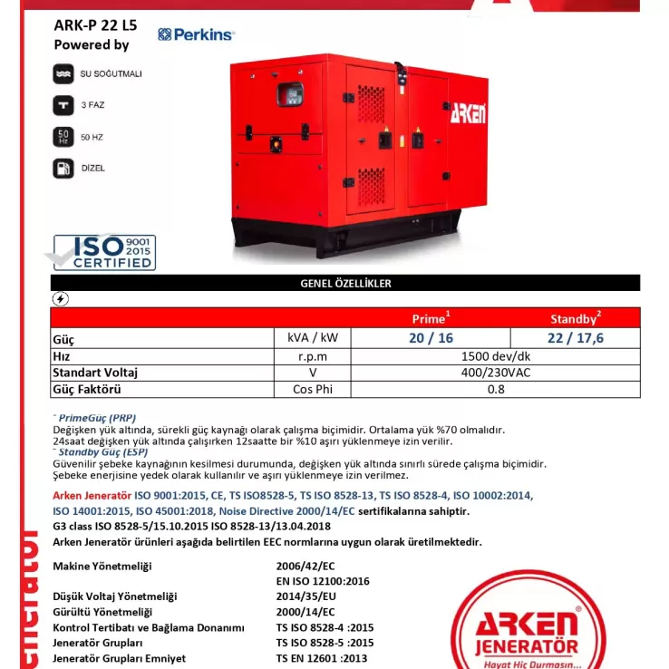 Arken Perkins Linz ARK-P 22 L5 Dizel Jeneratör