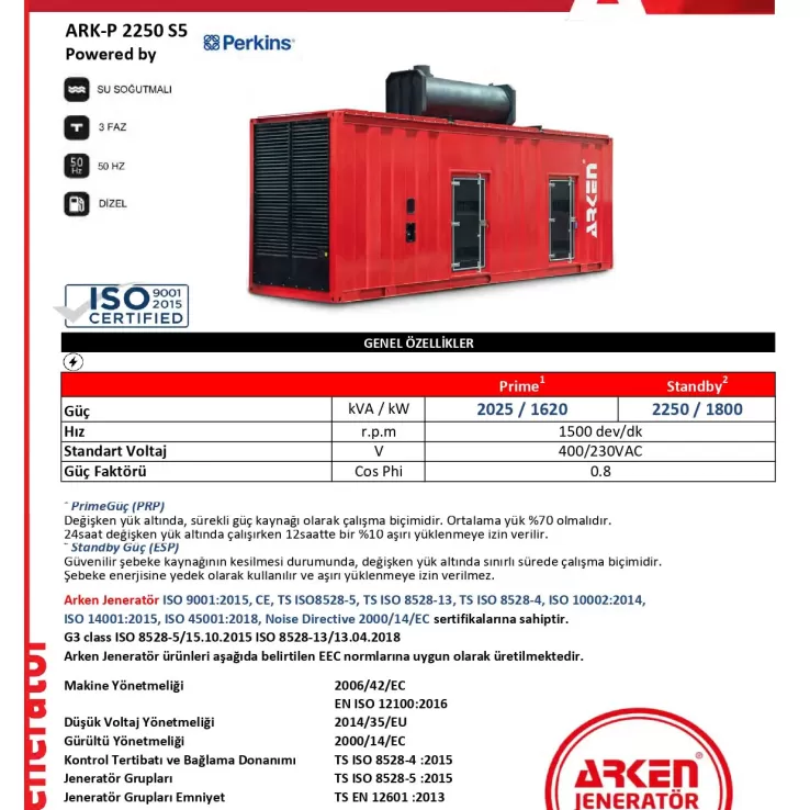 Arken Perkins Linz ARK-P 2250 S5 Dizel Jeneratör