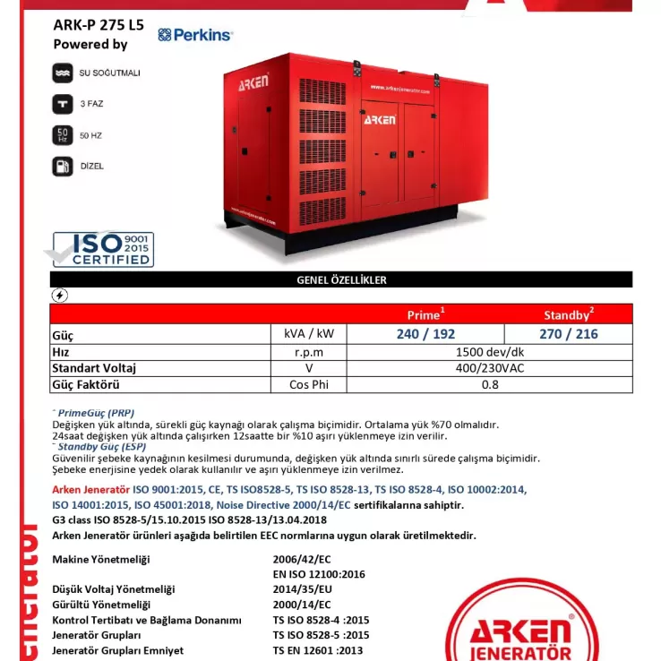 Arken Perkins Linz ARK-P 275 L5 Dizel Jeneratör
