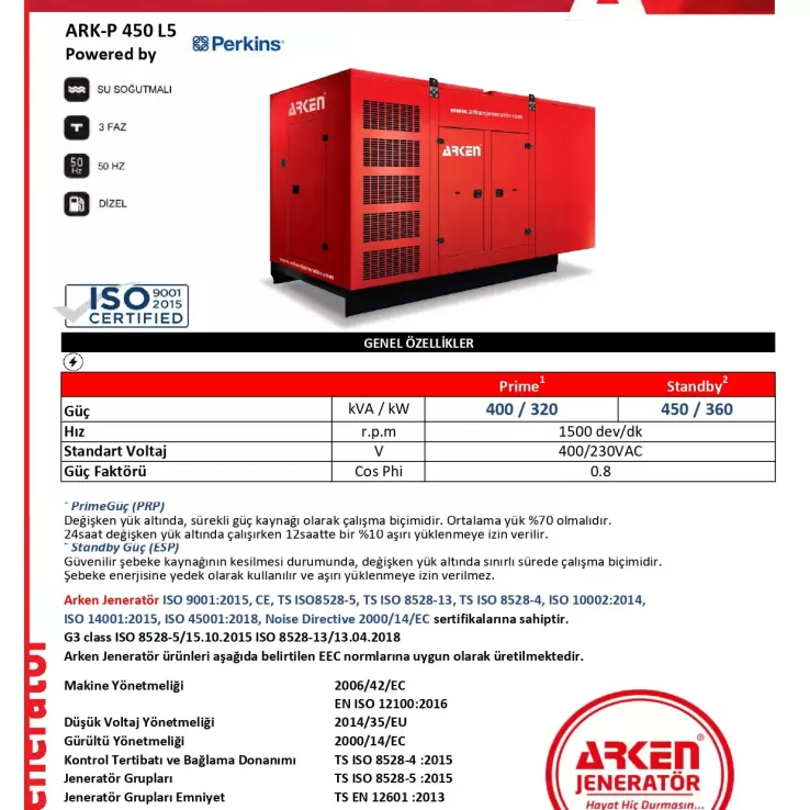 Arken Perkins Linz ARK-P 450 L5 Dizel Jeneratör