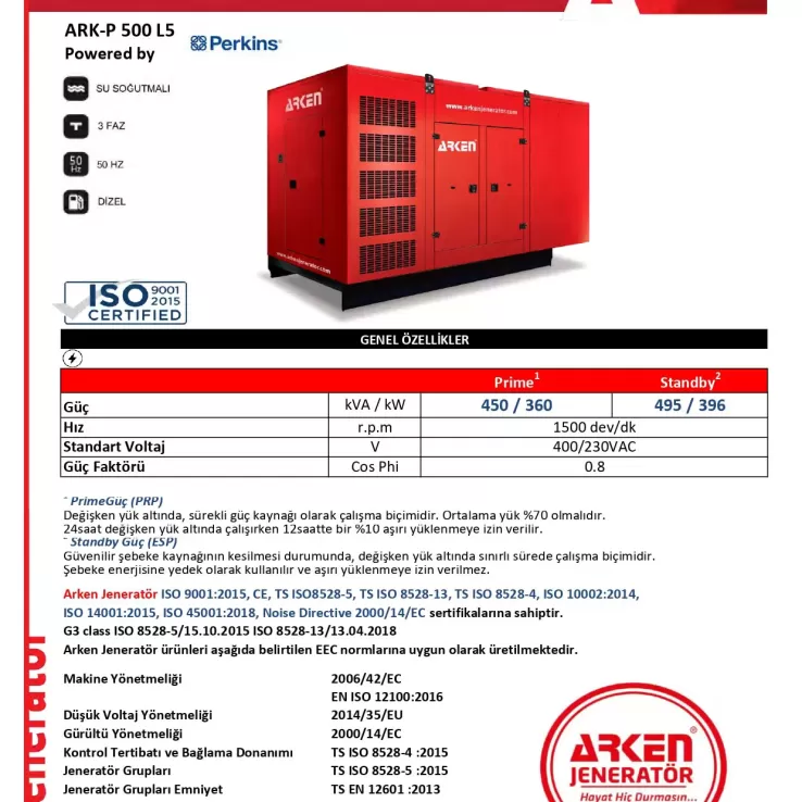 Arken Perkins Linz ARK-P 500 L5 Dizel Jeneratör