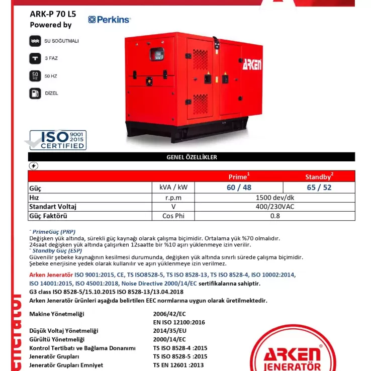 Arken Perkins Linz ARK-P 70 L5 Dizel Jeneratör
