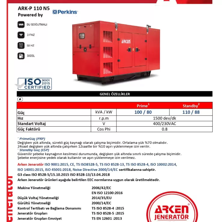Arken Perkins Nekra ARK-P 110 N5 Dizel Jeneratör