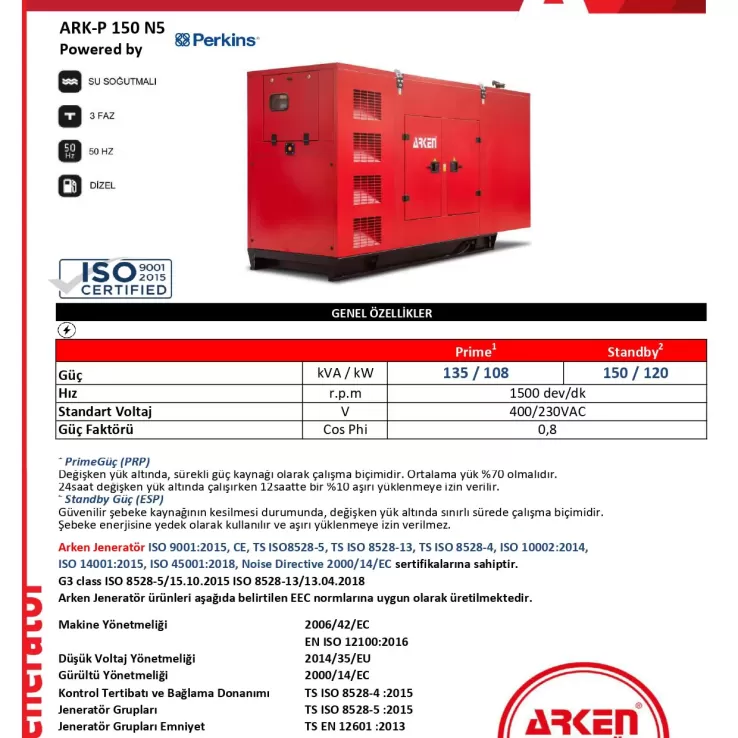 Arken Perkins Nekra ARK-P 150 N5 Dizel Jeneratör