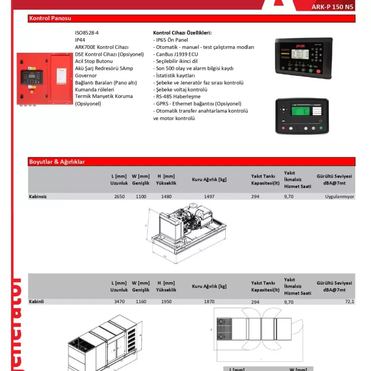 Arken Perkins Nekra ARK-P 150 N5 Dizel Jeneratör