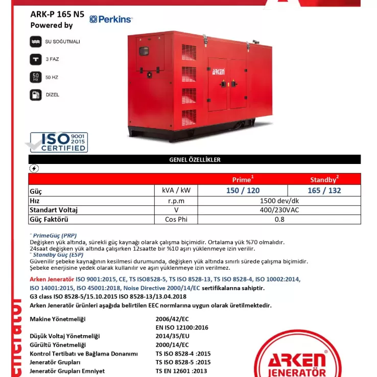 Arken Perkins Nekra ARK-P 165 N5 Dizel Jeneratör