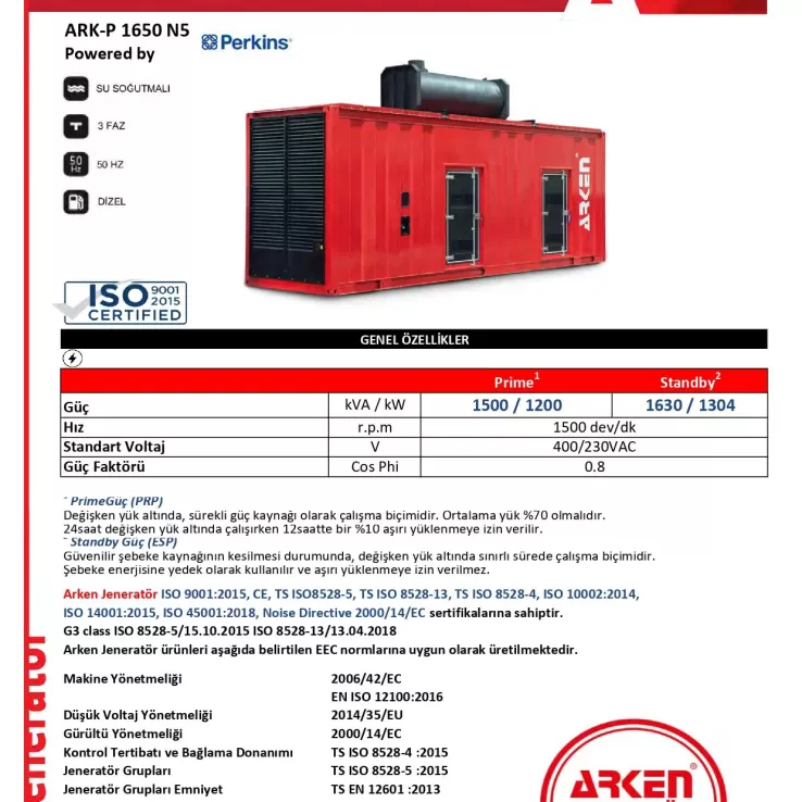 Arken Perkins Nekra ARK-P 1650 N5 Dizel Jeneratör