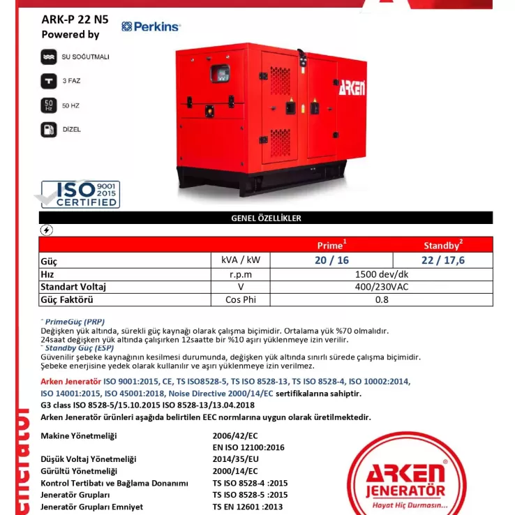 Arken Perkins Nekra ARK-P 22 N5 Dizel Jeneratör