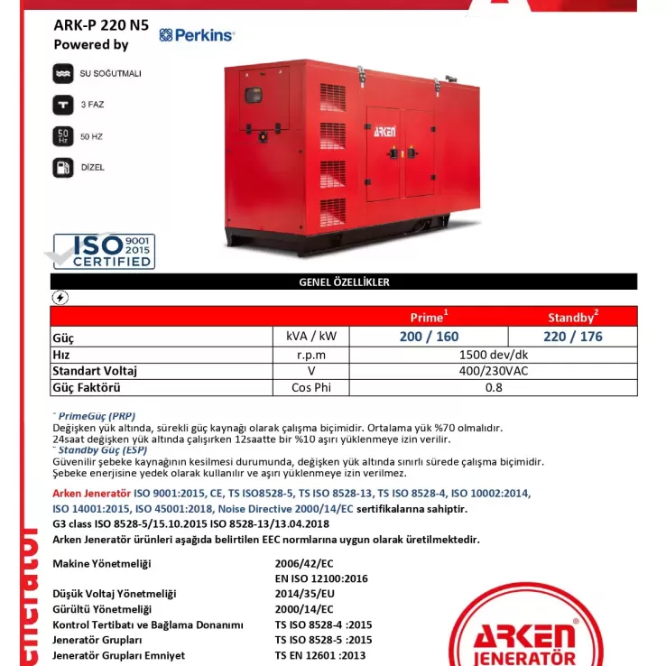 Arken Perkins Nekra ARK-P 220 N5 Dizel Jeneratör