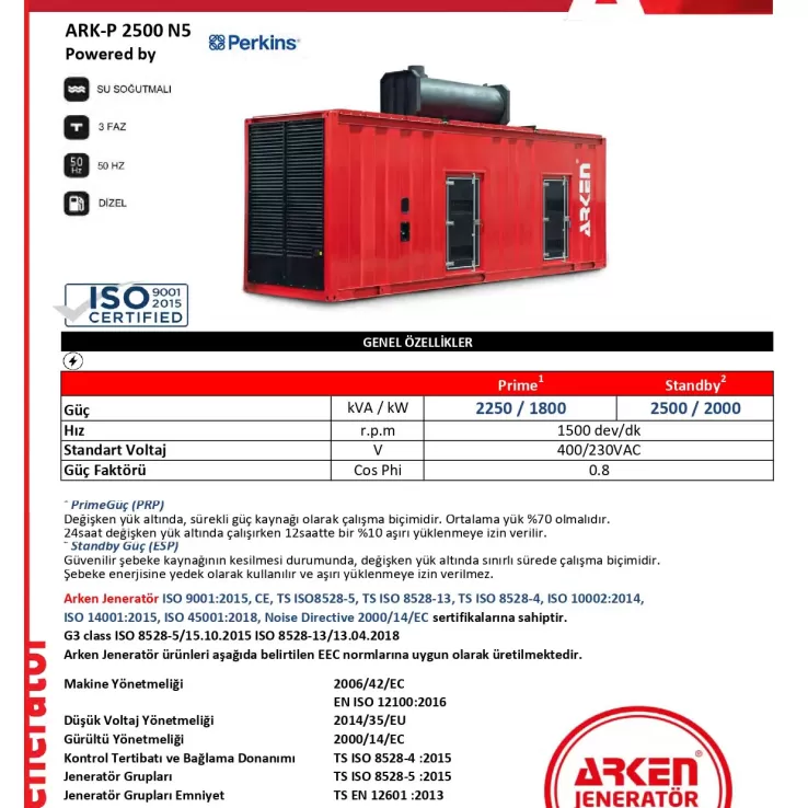 Arken Perkins Nekra ARK-P 2500 N5 Dizel Jeneratör