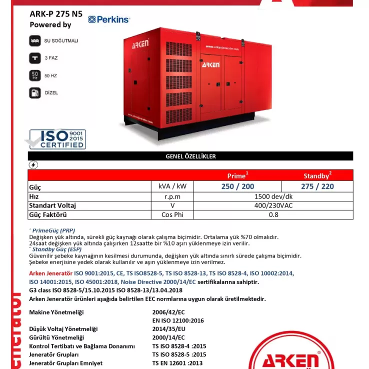 Arken Perkins Nekra ARK-P 275 N5 Dizel Jeneratör