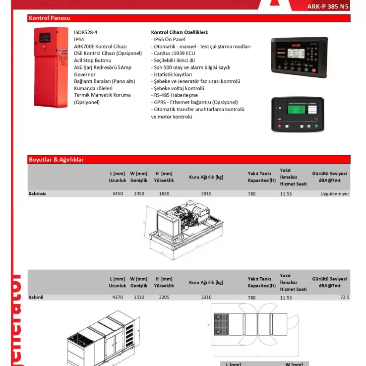 Arken Perkins Nekra ARK-P 385 N5 Dizel Jeneratör