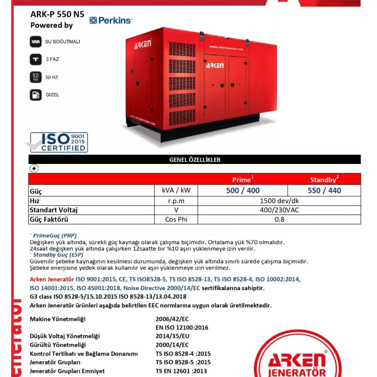 Arken Perkins Nekra ARK-P 550 N5 Dizel Jeneratör