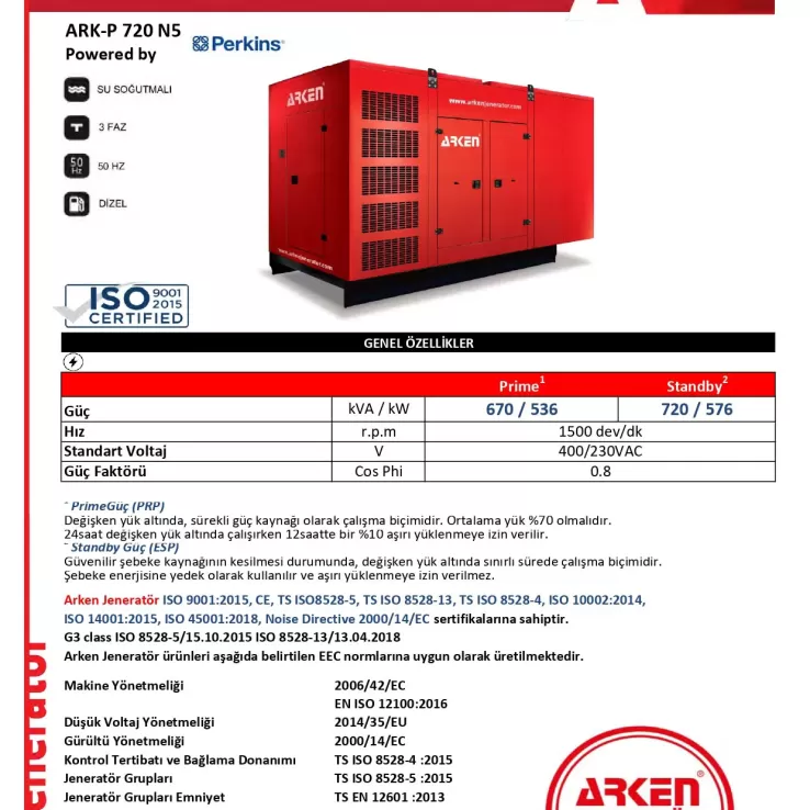 Arken Perkins Nekra ARK-P 720 N5 Dizel Jeneratör