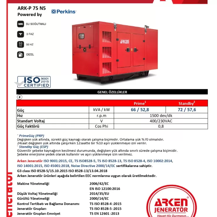 Arken Perkins Nekra ARK-P 75 N5 Dizel Jeneratör