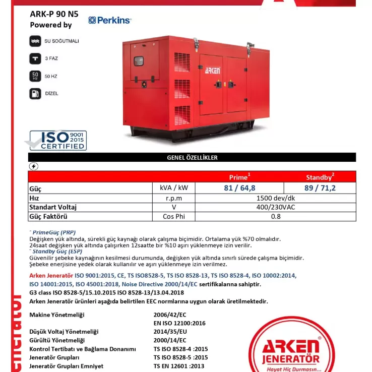 Arken Perkins Nekra ARK-P 90 N5 Dizel Jeneratör