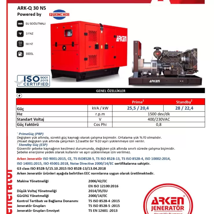 Arken Quanchai Nekra ARK-Q 30 N5 Dizel Jeneratör