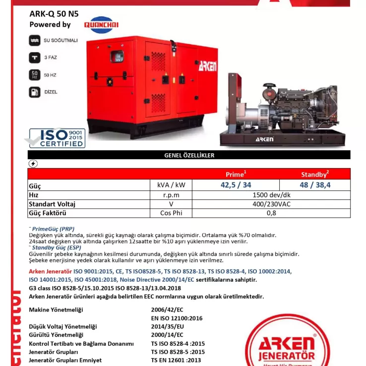 Arken Quanchai Nekra ARK-Q 50 N5 Dizel Jeneratör