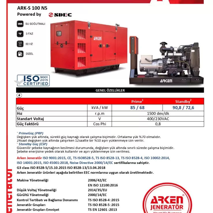 Arken Sdec Nekra ARK-S 100 N5 Dizel Jeneratör