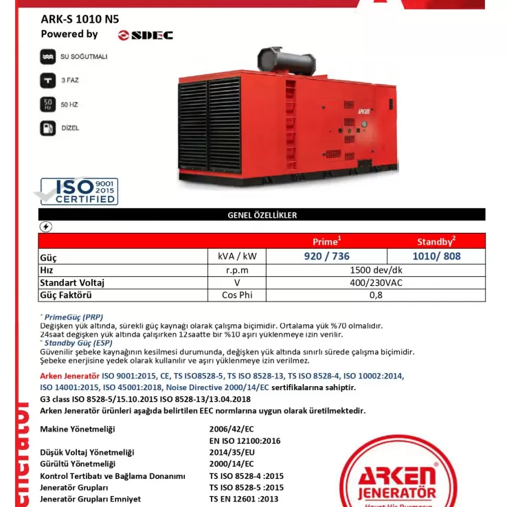Arken Sdec Nekra ARK-S 1010 N5 Dizel Jeneratör