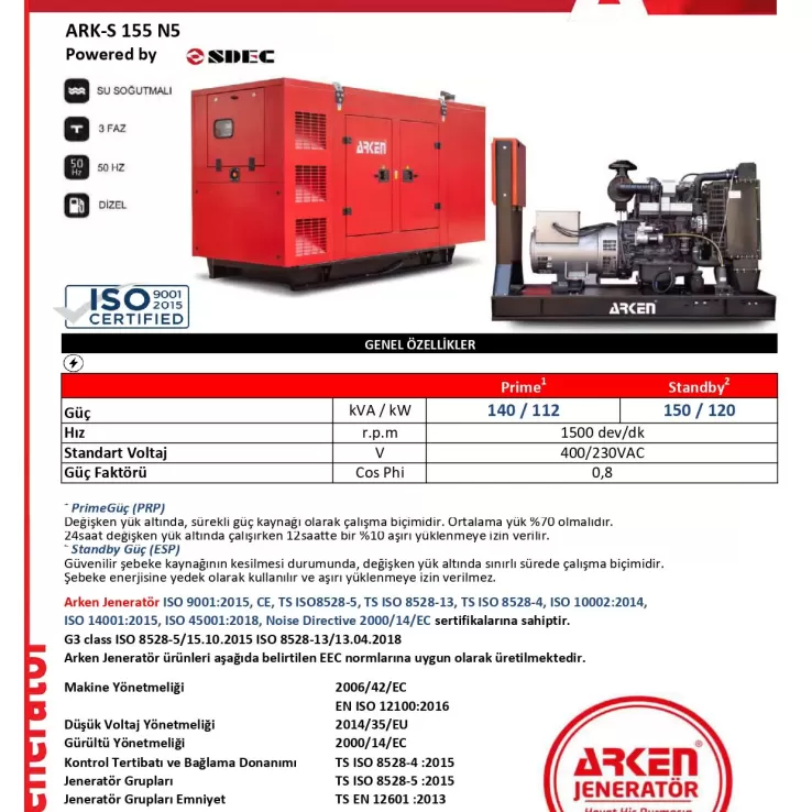 Arken Sdec Nekra ARK-S 155 N5 Dizel Jeneratör
