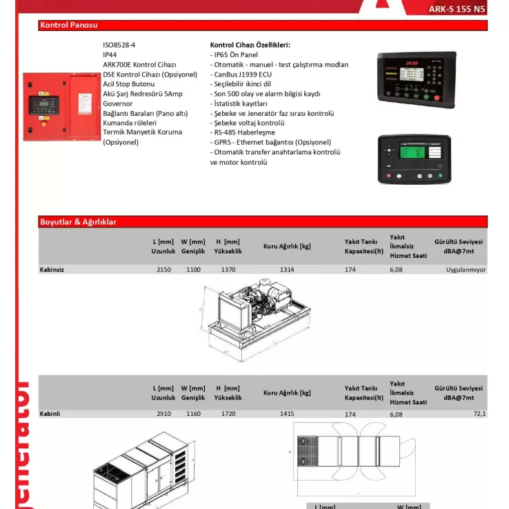 Arken Sdec Nekra ARK-S 155 N5 Dizel Jeneratör