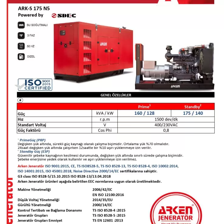 Arken Sdec Nekra ARK-S 175 N5 Dizel Jeneratör