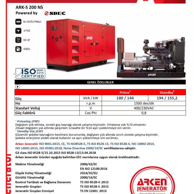 Arken Sdec Nekra ARK-S 200 N5 Dizel Jeneratör
