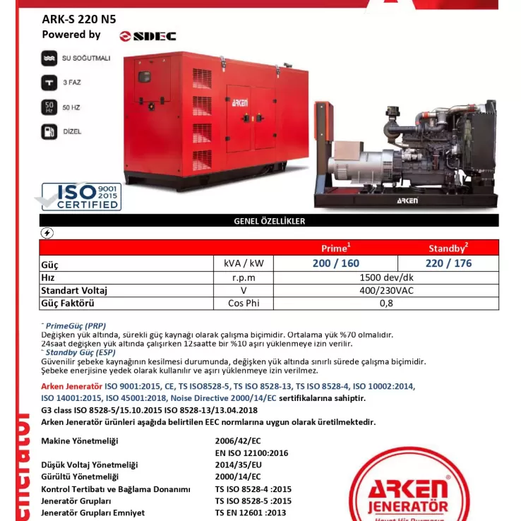 Arken Sdec Nekra ARK-S 220 N5 Dizel Jeneratör