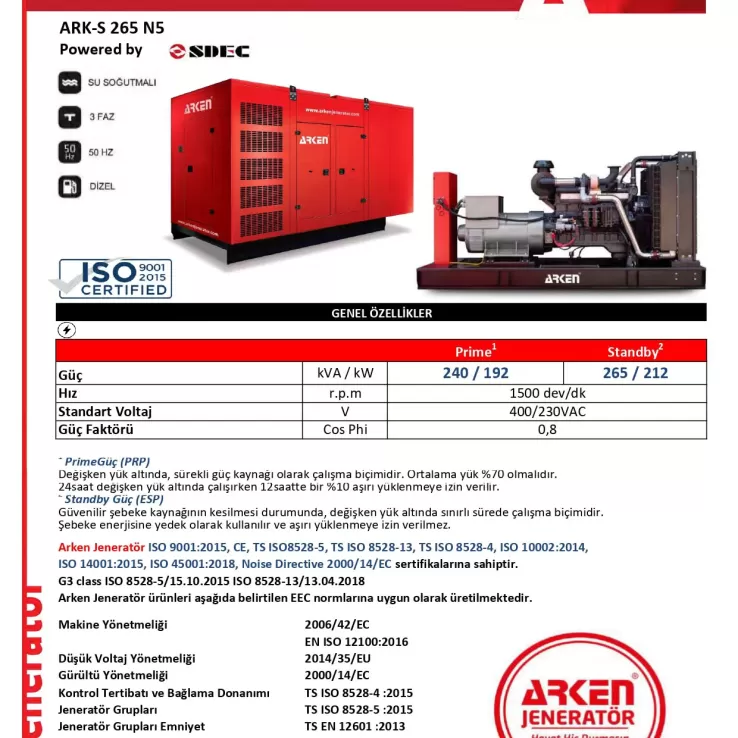 Arken Sdec Nekra ARK-S 265 N5 Dizel Jeneratör