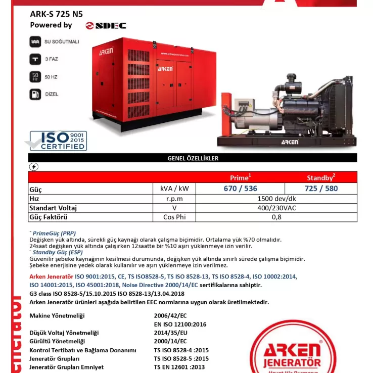 Arken Sdec Nekra ARK-S 725 N5 Dizel Jeneratör