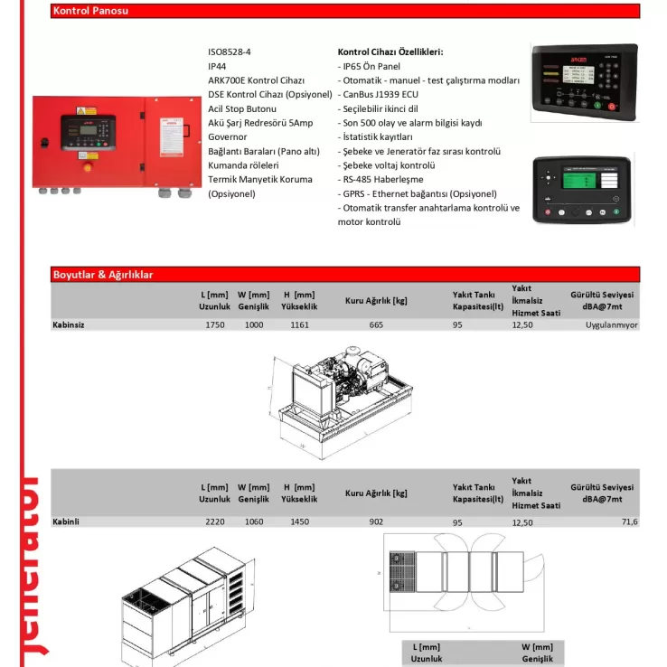 Arken Yanmar Linz ARK-Y 44 L5 Dizel Jeneratör