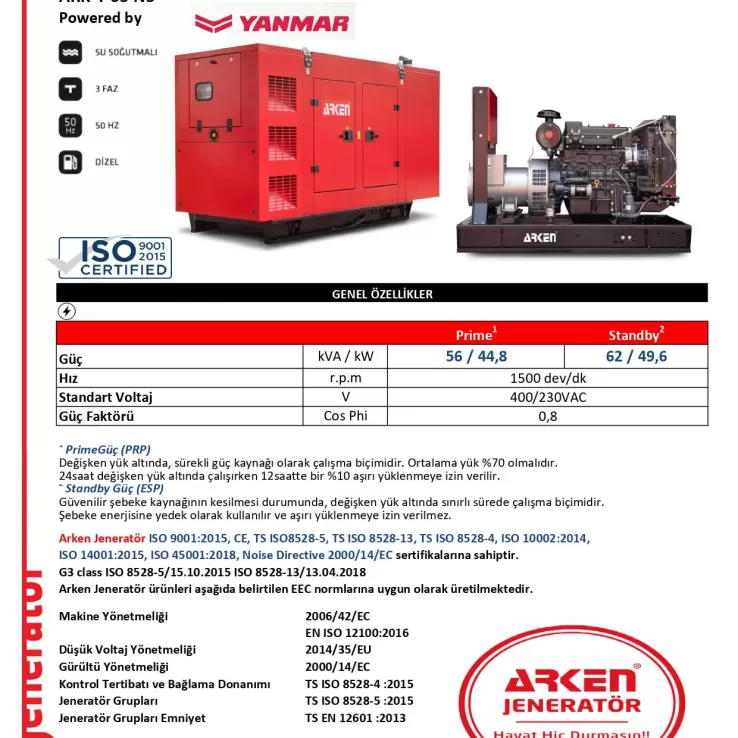 Arken Yanmar Nekra ARK-Y 65 N5 Dizel Jeneratör