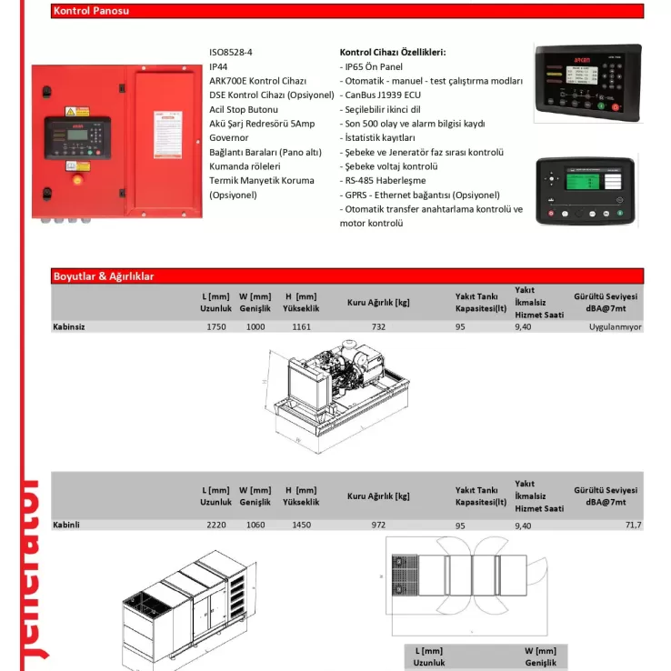 Arken Yanmar Nekra ARK-Y 65 N5 Dizel Jeneratör