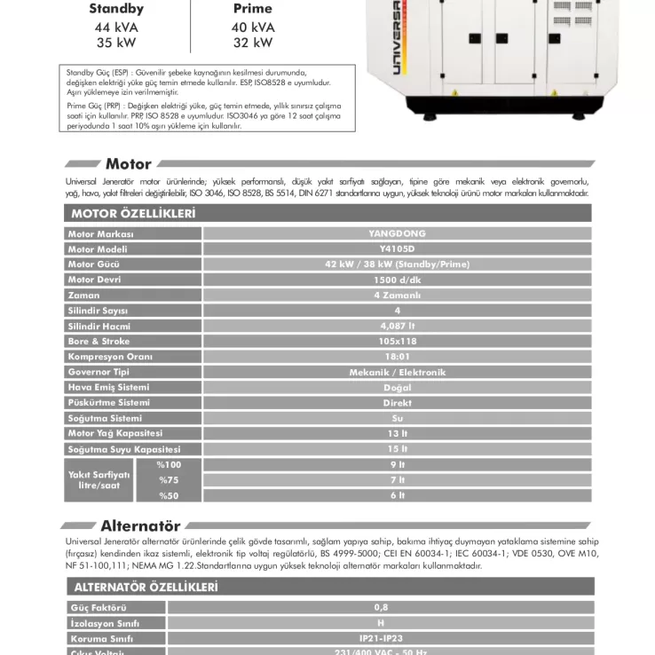 Universal YangDong UND-YD44 Dizel Jeneratör
